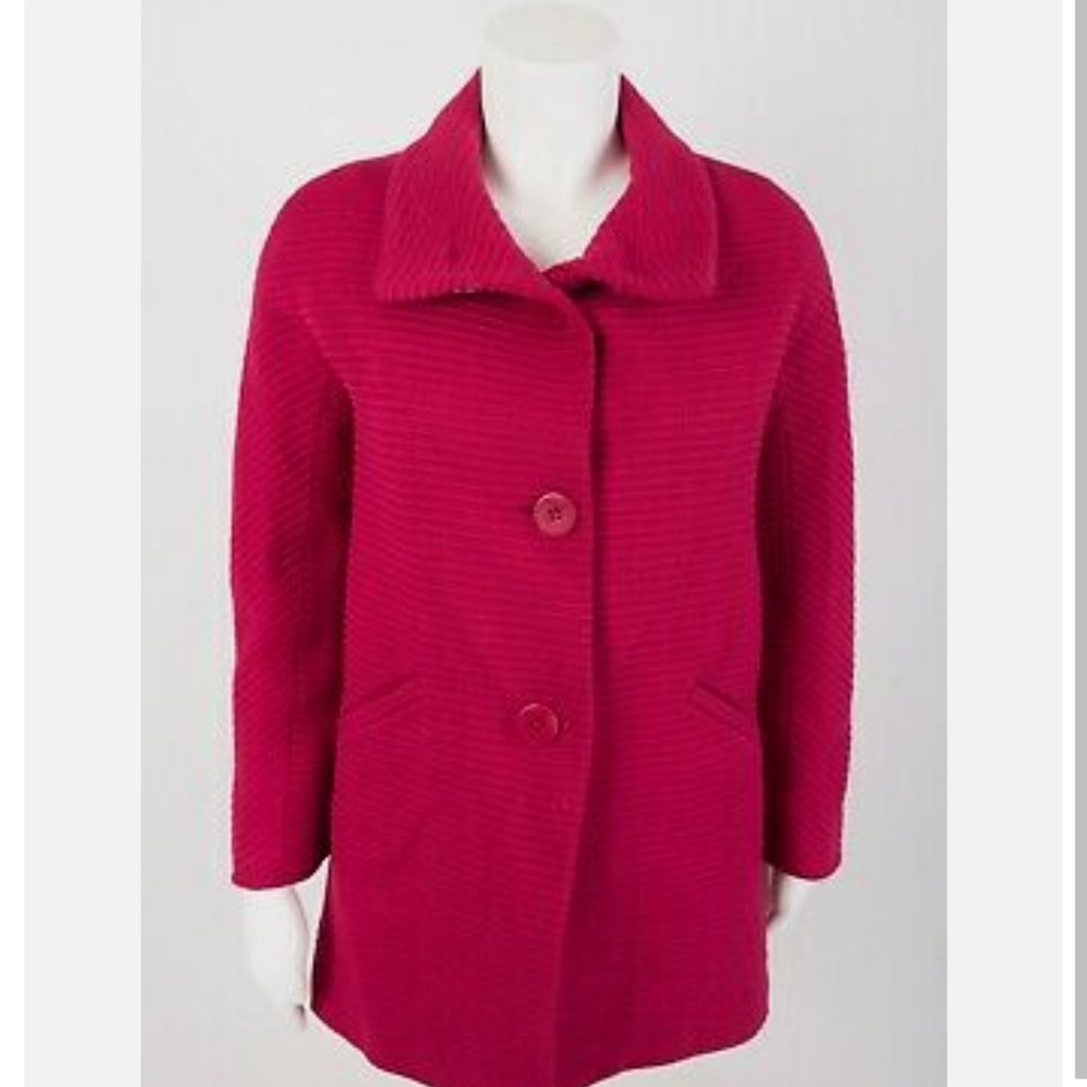 Talbots sz 8 petite wool blend magenta pink striped texture coat
